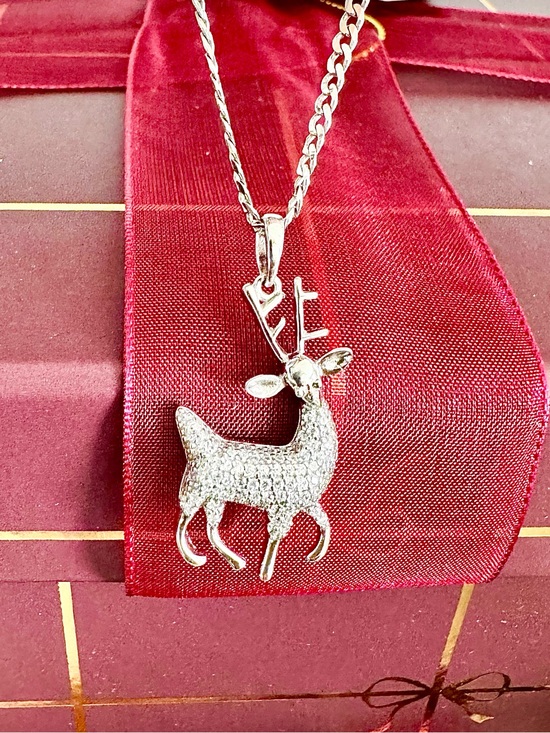 Jewelry - NEW 925 Sterling Silver Pave CZ Reindeer Deer Pendant Necklace With Chain